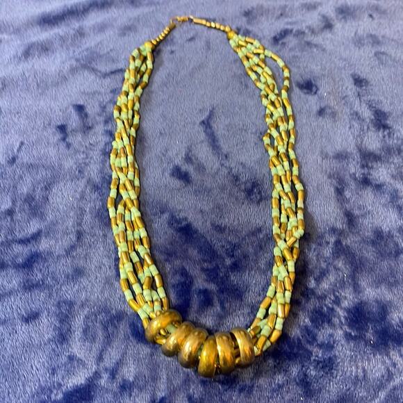 Vintage Beads & Metal Necklace Blue Bronze - Picture 2 of 5